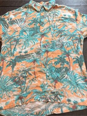 Cubavera Orange and Teal Tropical Button-Up